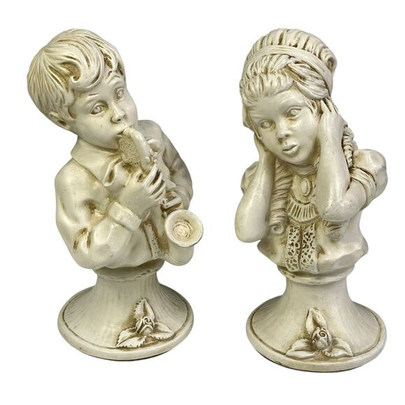 Kendrick Universal Statuary Co Saxophone Boy & Girl Bust Statues 1971 Home Decor - Picture 2 of 14